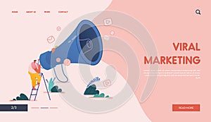 Landing Page with Man and Megaphone Referring A Friend Concept Design, Website with People Character share info