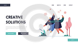 Landing Page with Man and Woman Referring A Friend Concept Design, Website with People Character share info