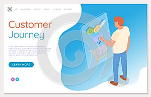 Landing page of medical website, online shop, customer journey, man choosing product in online shop