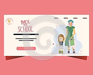 Landing page with mother daughter walking to school
