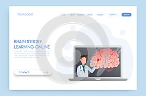 Landing page Online doctor concept. Experts advise brain stroke anatomy in learning online