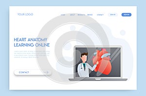 Landing page Online doctor concept. Experts advise heart anatomy in learning online