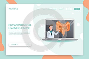 Landing page Online doctor concept. Experts advise Human intestinal system in learning online