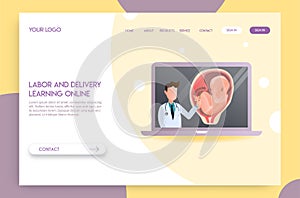 Landing page Online doctor concept. Experts advise Human Labor and delivery system in learning online