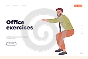 Landing page for online service with office exercise to remove tension and muscle soreness