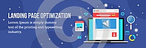 Landing page optimization - home page seo. Flat vector illustration. photo