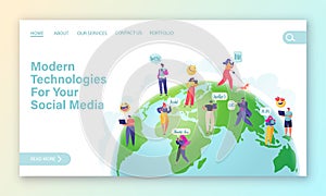 Wireless communication and social networking concept for landing page. photo