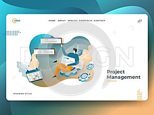 Landing Page Project Management vector illustration modern concept, can use for Headers of web pages, templates, UI, web, mobile