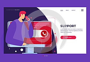 Landing page for stylish website. Concept of online technical support for web page. Virtual Help Service.