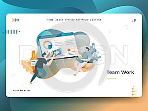 Landing Page Team Work vector illustration modern concept, can use for Headers of web pages, templates, UI, web, mobile app,