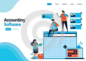 Landing page template of accounting software with a worksheet to making of balance sheet. spreadsheet software on computers and