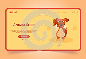 Landing page template for animal shop. Online petstore. Dog cat shop. Pets care photo