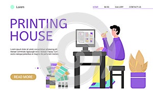 Landing page template for app of printing house, publishing or advertising agency