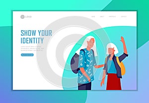 Landing page template with Back to school flat vector illustration. Preteen and teenage schoolkids. Schoolmates, friends