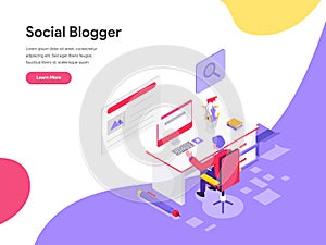 Landing page template of Blog Writer Illustration Concept. Isometric flat design concept of web page design for website and mobile