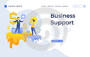 Landing page template business support concept with office people characters.