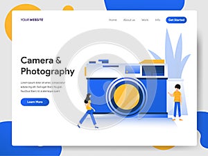 Landing page template of Camera and Photography Illustration Concept. Modern design concept of web page design for website and