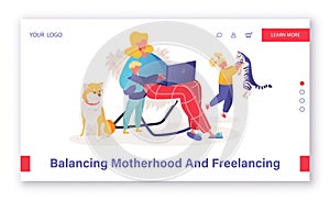 Landing page template concept combining motherhood and work, freelancing for mom, self-employment, remote work during a global pan