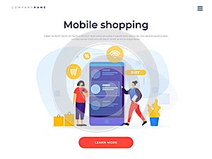 Landing page template. Concept of online payments, mobile shopping. Online shopping.