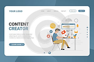 Landing page template content creator freelancer design concept