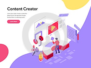 Landing page template of Content Creator Illustration Concept. Isometric flat design concept of web page design for website and