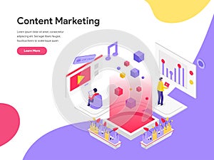 Landing page template of Content Marketing Illustration Concept. Isometric flat design concept of web page design for website and