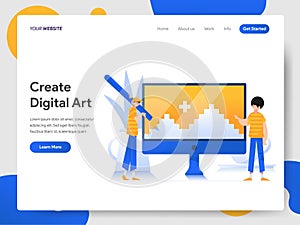 Landing page template of Creating Digital Art on Computer Illustration Concept. Modern design concept of web page design for