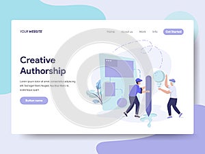Landing page template of Creative Authorship Illustration Concept. Isometric flat design concept of web page design for website photo