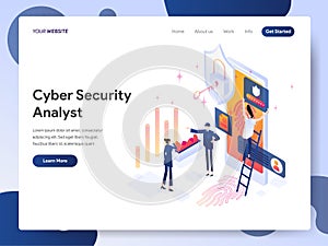 Landing page template of Cyber Security Analyst Isometric Illustration Concept. Modern design concept of web page design for