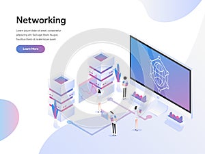 Landing page template of Data Networking Isometric Illustration Concept. Flat design concept of web page design for website and