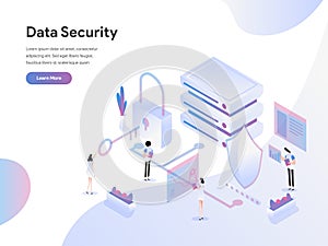 Landing page template of Data Security Isometric Illustration Concept. Flat design concept of web page design for website and