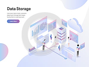 Landing page template of Data Storage Isometric Illustration Concept. Modern Flat design concept of web page design for website