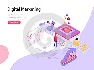 Landing page template of Digital Marketing Cost Isometric Illustration Concept. Isometric flat design concept of web page design