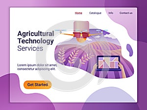 Landing page template of drone or quadcopter for Agriculture. The Flat design concept of web page design for a mobile website.