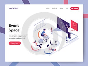 Landing page template of Event Space Illustration Concept. Isometric flat design concept of web page design for website and mobile