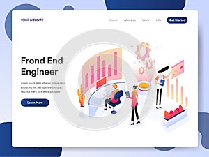 Landing page template of Front End Engineer Isometric Illustration Concept. Modern design concept of web page design for website