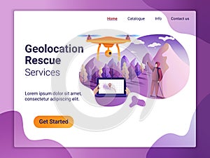 Landing page template of geolocation concept. The Flat design concept of web page design for a mobile website. Drone fly over the