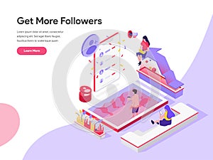 Landing page template of Get More Followers Isometric Illustration Concept. Isometric flat design concept of web page design for