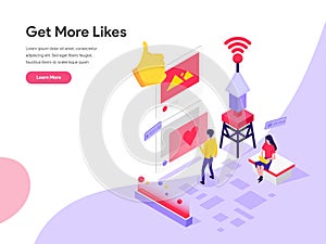 Landing page template of Get More Likes Isometric Illustration Concept. Isometric flat design concept of web page design for