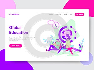 Landing page template of Global Education Illustration Concept. Modern flat design concept of web page design for website and