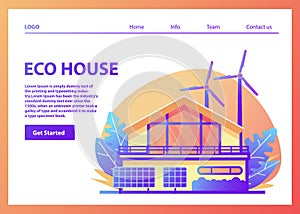 Landing page template.Green energy an eco friendly suburban american house.