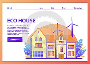 Landing page template.Green energy eco friendly suburban american house.
