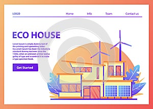 Landing page template.Green energy eco friendly suburban american house.