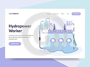 Landing page template of Hydropower Energy Illustration Concept. Isometric flat design concept of web page design for website and