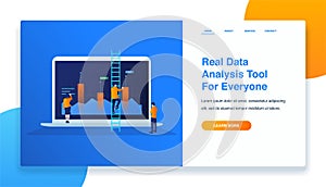 Landing page template illustration of data analysis. 3d isometric