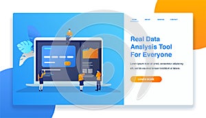 Landing page template illustration of data analysis. 3d isometric