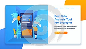 Landing page template illustration of data analysis mobile