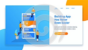 Landing page template illustration mobile app development. 3d isometric