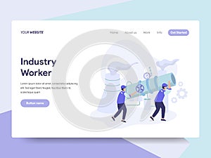 Landing page template of Industrial Worker Illustration Concept. Isometric flat design concept of web page design for website and