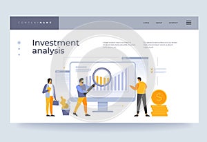 Landing page template.Investment analysis concept. Analysis of financial data.